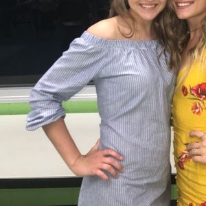 striped off the shoulder dress